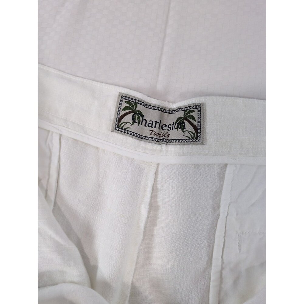Charleston Twills Shorts Mens White 100% Linen - Chino Flat Front 40 X 9 - Picture 5 of 9